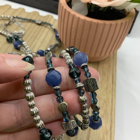 Premier Designs "Denim" Multi Strands Silver Tone Blue Necklace Bracelet Bundle - Picture 6 of 8